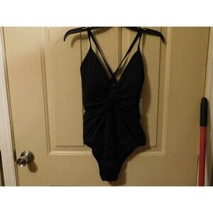 Ladies 1 pc Swimwear 8-10   Solid Black Cross Over  Time & True ~ New with tags